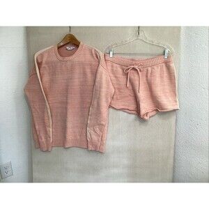 the upside women’s sz S top M bottom 2 piece knit sweater set pink lounge